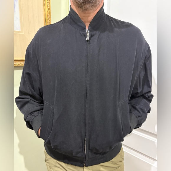 Ermenegildo Zegna Sz M 50 Men's Black Bomber Light Jacket Rayon Silk Italy - Picture 2 of 11
